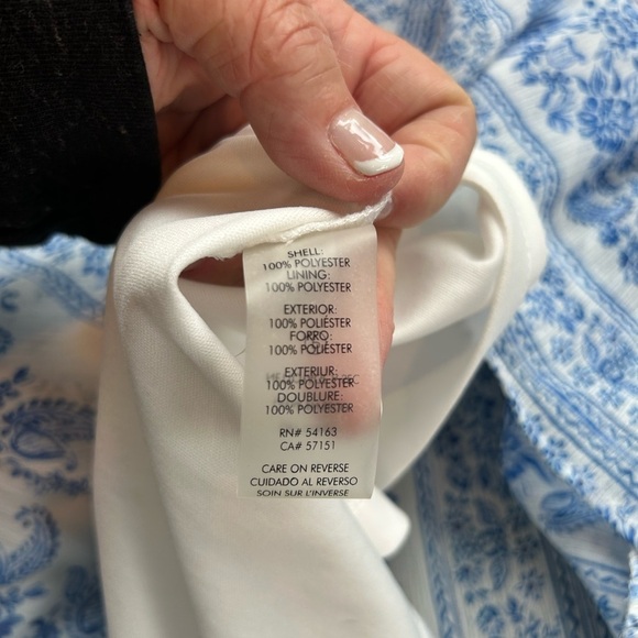 Calvin Klein blue and white drop waist tiered dress. Delft blue. Halter with tie - Picture 12 of 14